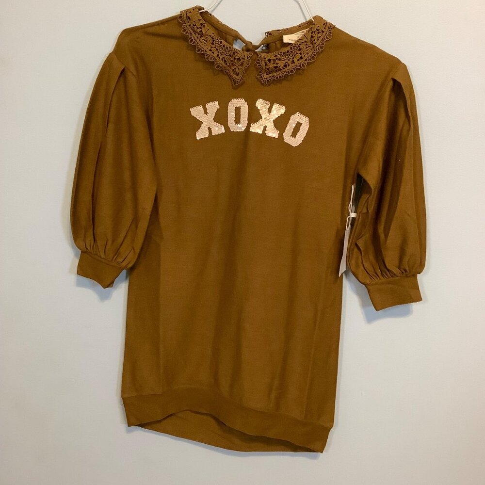 NWT Mia Joy Girl’s Dress Size 8 – XOXO, Puff Sleeve, Crocheted Collar, Holiday